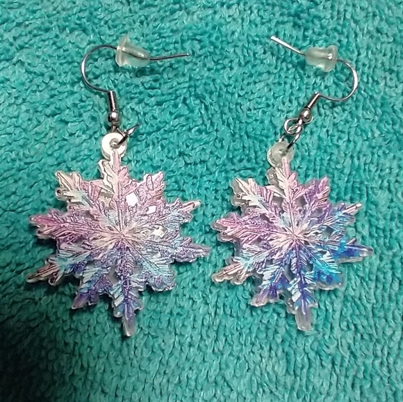 Colorful snowflake wire earrings purple blue - Picture 3 of 3